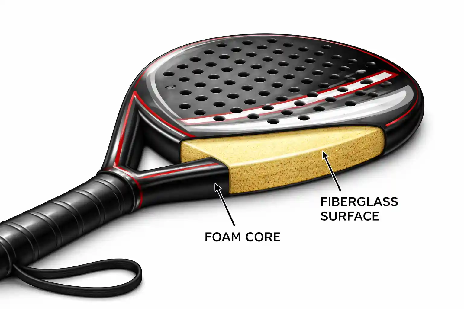 Detalle de los materiales internos de una pala de pádel